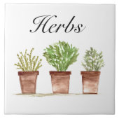 水彩ハーブThymeローズマリーパセリ植物ポット タイル (正面)