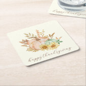 水彩ハーベストカスタマイズ可能な感謝祭 スクエアペーパーコースター (アングル)
