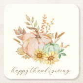 水彩ハーベストカスタマイズ可能な感謝祭 スクエアペーパーコースター (正面)