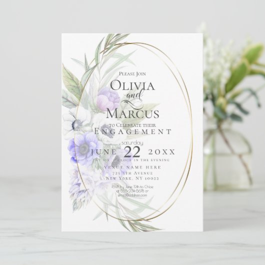 水彩バイオレットアネモンフローラ楕円形フレーム 招待状 (スタンド正面)