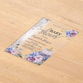 水彩バイオレットカボチャ花ベビーシャワー アクリル招待状 (レイダウン)