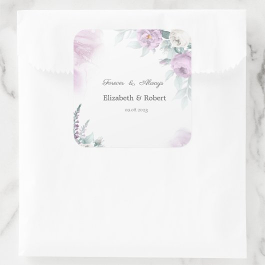 水彩バイオレットバラ スクエアシール (バッグ)