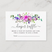 水彩バイオレットフローラベビーシャワーおむつラッフル エンクロージャーカード (正面)