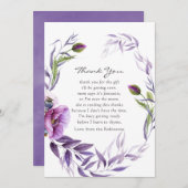 水彩バイオレットポピーフローラベビーシャワー感謝してい サンキューカード (正面/裏面)