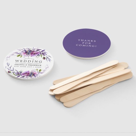 水彩バイオレットポピーフローラ結婚式の引き出物 ハンドファン (組立なし)