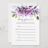 水彩バイオレットポピーフローラ赤ちゃんシャワー憶測 招待状 (正面)