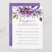水彩バイオレットポピーフローラ赤ちゃんシャワー憶測 招待状 (正面/裏面)