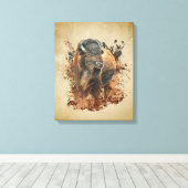 水彩バイソンバッファローアニマルワイルドライフ自然 キャンバスプリント (インサイチュ (ウッドフロア))