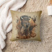 水彩バイソンバッファローアニマルワイルドライフ自然 クッション (ブランケット)