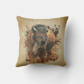 水彩バイソンバッファローアニマルワイルドライフ自然 クッション (裏面)