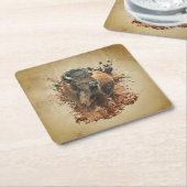 水彩バイソンバッファローアニマルワイルドライフ自然 スクエアペーパーコースター (アングル)