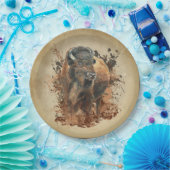 水彩バイソンバッファローアニマルワイルドライフ自然 ペーパープレート (パーティー)