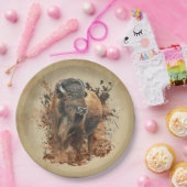 水彩バイソンバッファローアニマルワイルドライフ自然 ペーパープレート (パーティー)