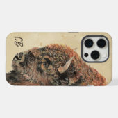 水彩バイソンバッファローアニマル自然野生動物 iPhoneケース (裏面横)