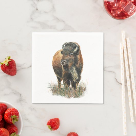 水彩バイソンバッファローアニマル自然 スタンダードカクテルナプキン (インサイチュ)