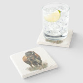 水彩バイソンバッファローアニマル自然 ストーンコースター (横)