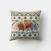 水彩バイソンバッファローサウスウエストトライバルパターン クッション (裏面)