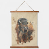 水彩バイソンバッファローワイルドライフアニマル自然 吊り下げ型タペストリー (正面)