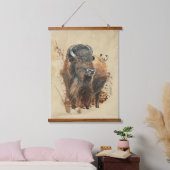 水彩バイソンバッファローワイルドライフアニマル自然 吊り下げ型タペストリー (寝室)