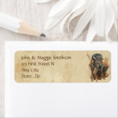 水彩バイソンバッファローワイルドライフ自然アート ラベル (インサイチュ)