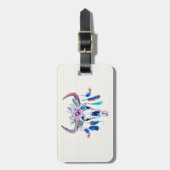 水彩バイソンヘッドスカルと花 ラゲッジタグ (正面縦)