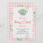 水彩バスケットイチゴ夏の初誕生日 招待状 (正面/裏面)