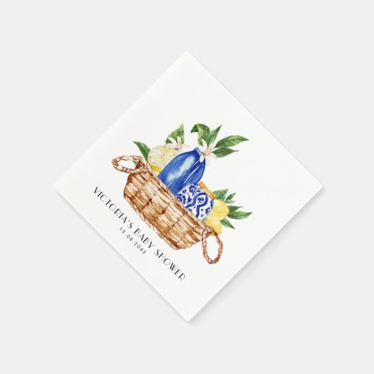 水彩バスケット地中海のベビーシャワー スタンダードカクテルナプキン (角)