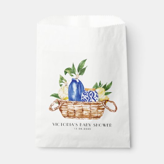 水彩バスケット地中海のベビーシャワー フェイバーバッグ (正面)