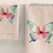 水彩バタフライエレガント赤面ピンクサロン バスタオルセット