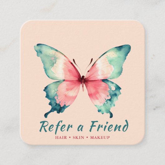 水彩バタフライエレガント赤面ピンクサロン 紹介カード (正面)