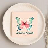 水彩バタフライエレガント赤面ピンクサロン 紹介カード