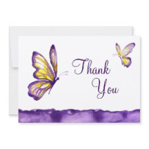 水彩バタフライサンキューカード紫イエロー