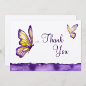 水彩バタフライサンキューカード紫イエロー サンキューカード (正面/裏面)