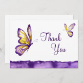水彩バタフライサンキューカード紫イエロー サンキューカード (正面/裏面)