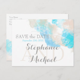 水彩バタフライティール（緑がかった色）アイボリータウペサザデー 案内ポストカード