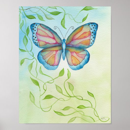 水彩バタフライバイビクトリアグリガリーナス ポスター (正面)