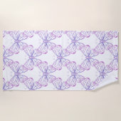 水彩バタフライパターンパープルピンクグラフィック ビーチタオル (正面)