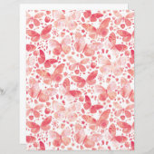 水彩バタフライパターンピンクスクラップブック紙 (正面/裏面)