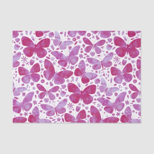 水彩バタフライパターンピンク 薄葉紙 (正面)