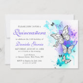 水彩バタフライパープルターコイズキンセアニラ 招待状 (正面)