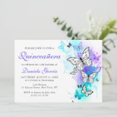 水彩バタフライパープルターコイズキンセアニラ 招待状 (スタンド正面)