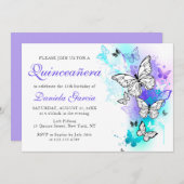 水彩バタフライパープルターコイズキンセアニラ 招待状 (正面/裏面)