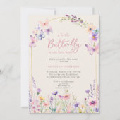 水彩バタフライピンクフローラ赤ちゃんシャワー 招待状 (正面)