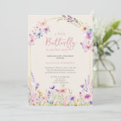 水彩バタフライピンクフローラ赤ちゃんシャワー 招待状 (スタンド正面)