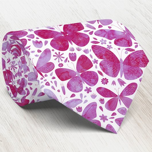 水彩バタフライピンク ネクタイ