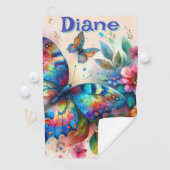 水彩バタフライフローラガーデンパーソナライズされた ゴルフタオル (インサイチュ)