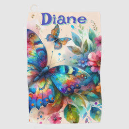 水彩バタフライフローラガーデンパーソナライズされた ゴルフタオル