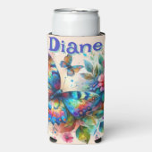 水彩バタフライフローラガーデンパーソナライズされた スリム缶クーラー (Seltzer正面)
