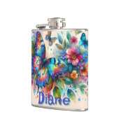 水彩バタフライフローラガーデンパーソナライズされた フラスク (左)