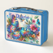 水彩バタフライフローラガーデンパーソナライズされた メタルランチボックス (裏面)